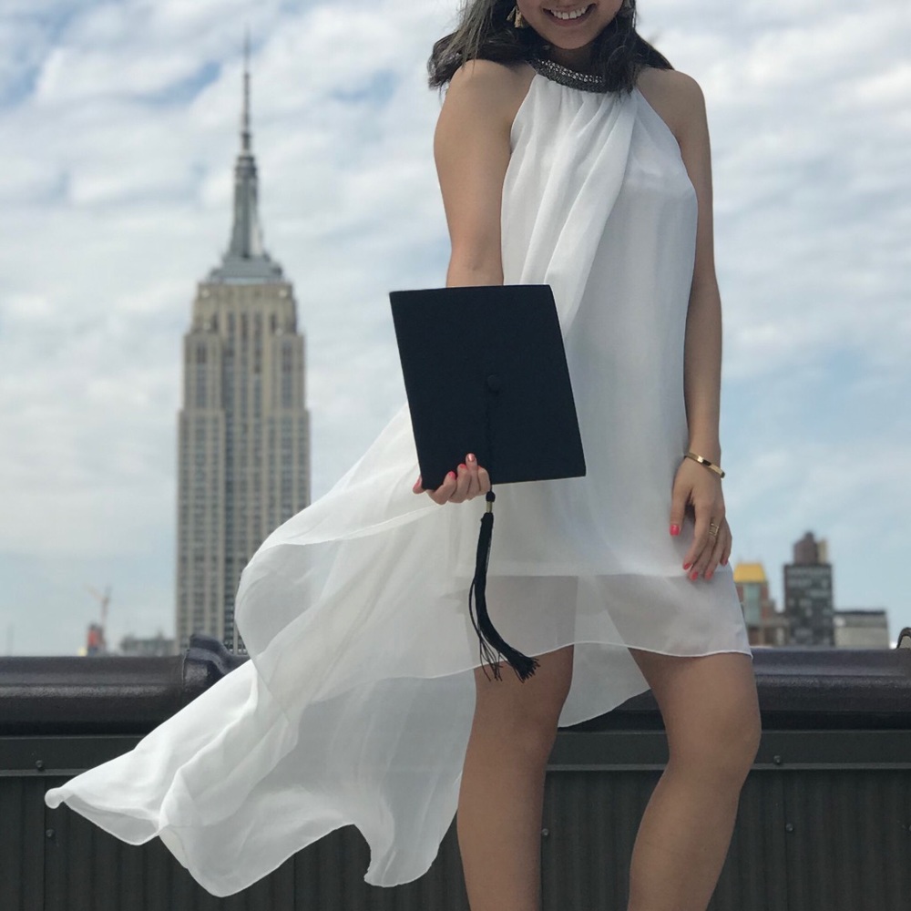 White Chiffon Flowy Graduation Dress Size Small